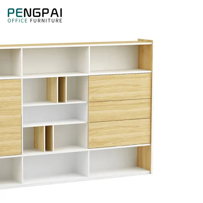 PENGPAI hotsale panel MFC wooden library bookshelf modern design office filling cabinet furniture