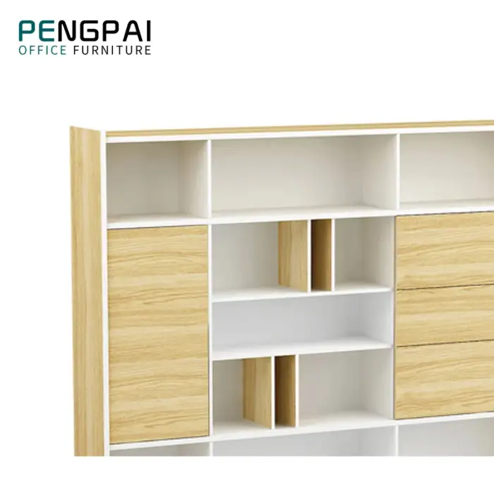 PENGPAI hotsale panel MFC wooden library bookshelf modern design office filling cabinet furniture