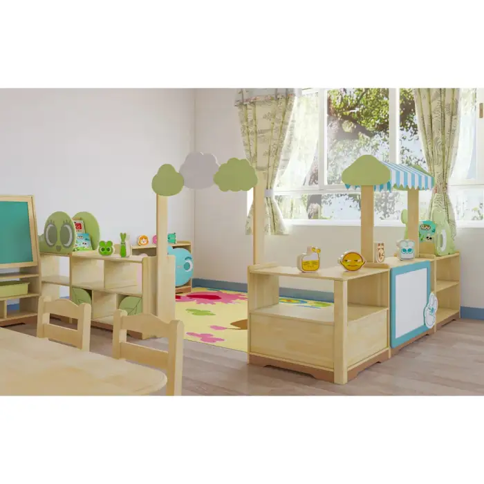 kindergarten school modern wooden kids'  furniture student desk and chair cabinet play set