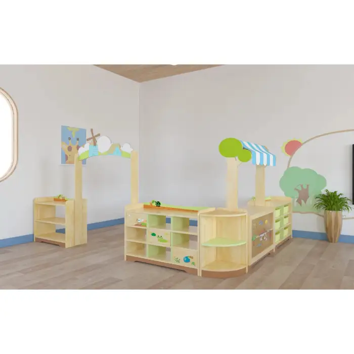 kindergarten school modern wooden kids'  furniture student desk and chair cabinet play set