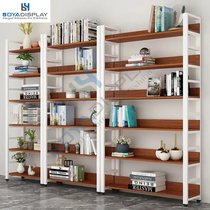 library wall furniture wooden metal book shelf  bookcase cabinet for sale