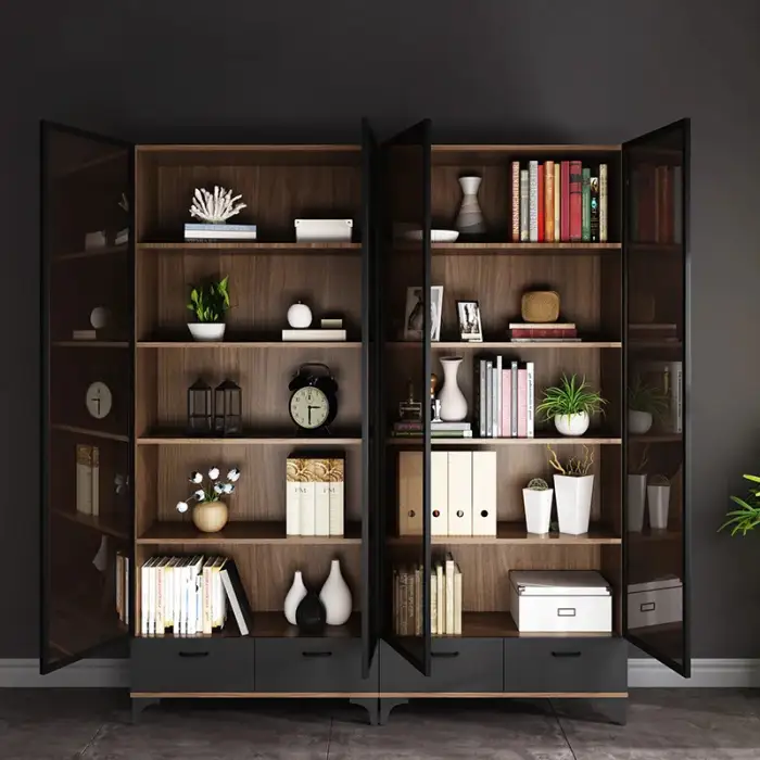 Modern simple bookcase small family study type glass door bookcase Storage Cabinet