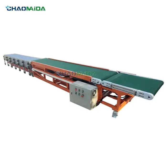 Logistics loading line Hydraulic lifting Up Down Conveyor  Telescopic roller  belt unloading conveyor