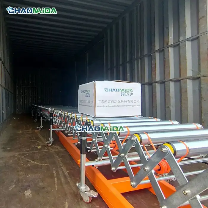 Logistics loading line Hydraulic lifting Up Down Conveyor  Telescopic roller  belt unloading conveyor