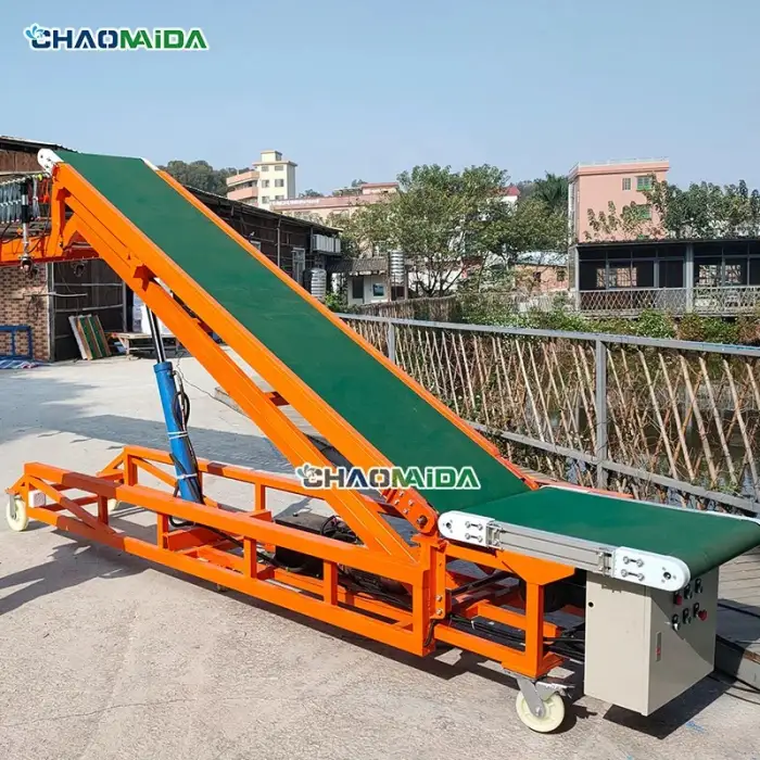 Logistics loading line Hydraulic lifting Up Down Conveyor  Telescopic roller  belt unloading conveyor