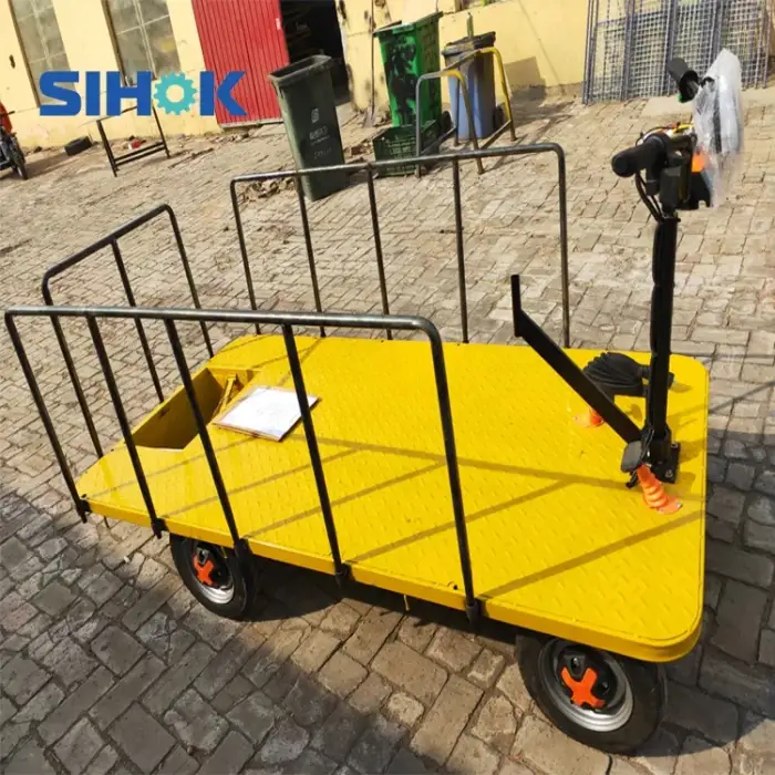 logistics industry widely used  heavy duty cargo carrier four wheels electric flat trolley with seat