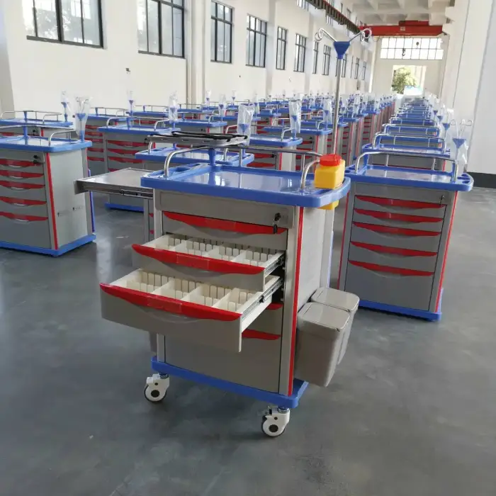 hospital equipment emergency medical trolley with drawers