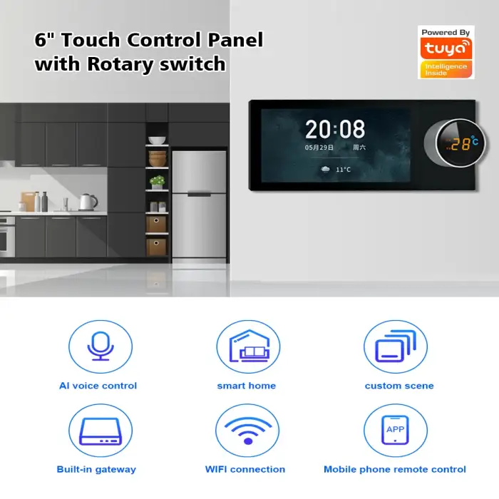 Tuya Smart Home Control System WiFi Multi-function Touch Screen Zigbee Gateway BLE In-wall Central Control Switch Panel