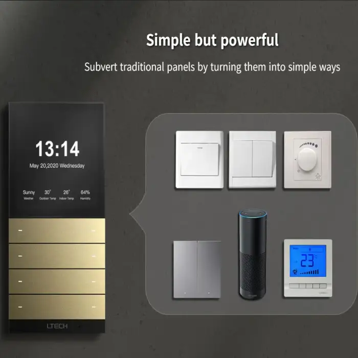 Intelligent home appliances gateway lighting voice wifi App remote control smart wall switch with 15mm sense automatic wake up