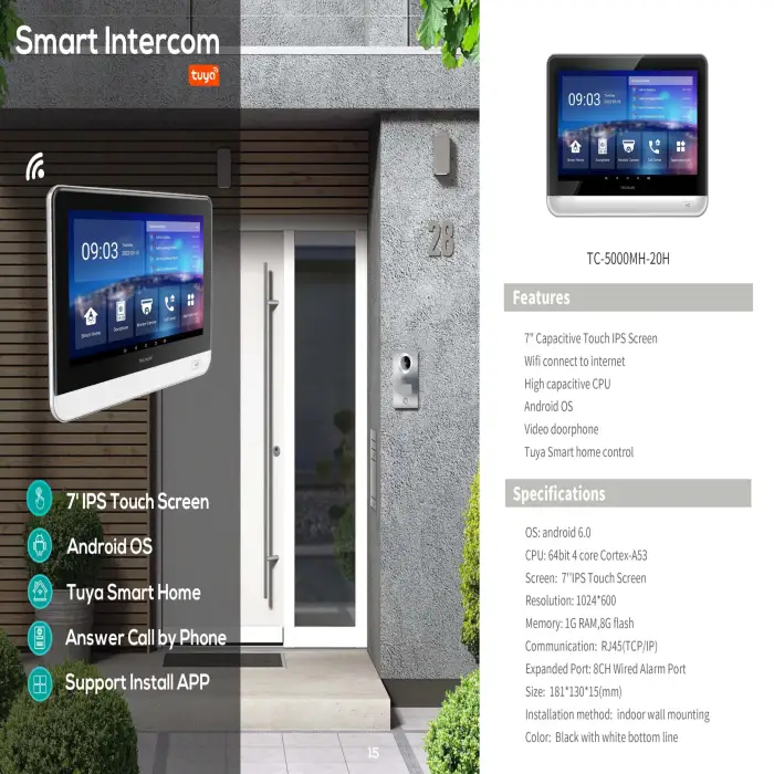 Smart home Control VDP 1240 Resolution Full Screen Touch Indoor Monitor Video Door Entry System