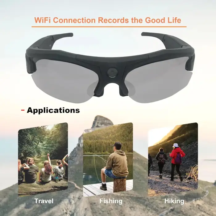 HD 1080P WiFi Live Stream Camera Sunglasses Sports Video Recording Glasses  Eyewear with UV400  Polarized Lenses  Outdoor