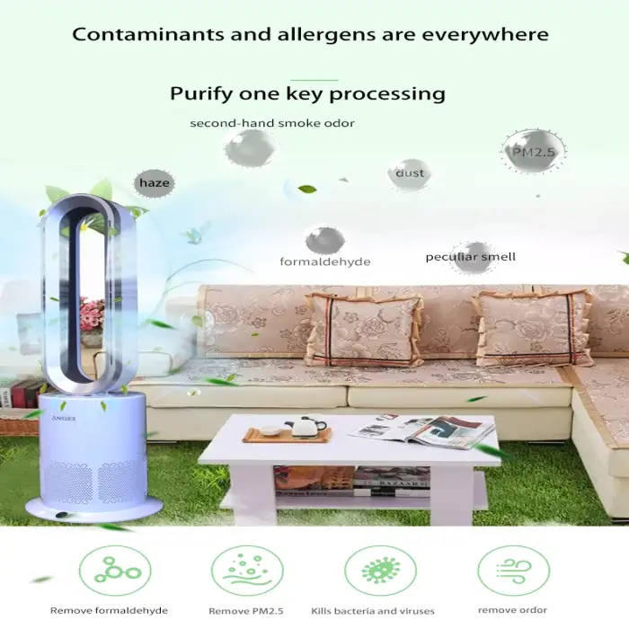 Household ion air purification remove formaldehyde disinfection cycle remote control cooling and warming bladeless fan