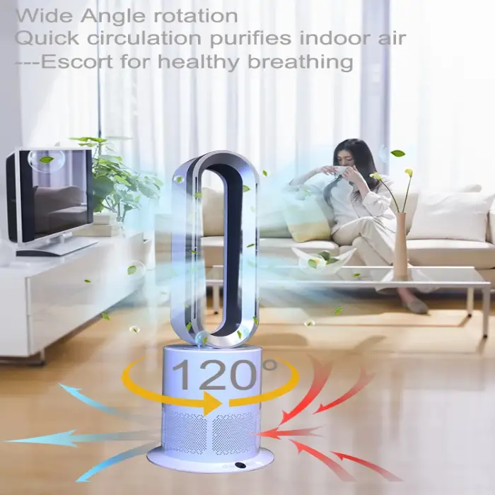 Household ion air purification remove formaldehyde disinfection cycle remote control cooling and warming bladeless fan