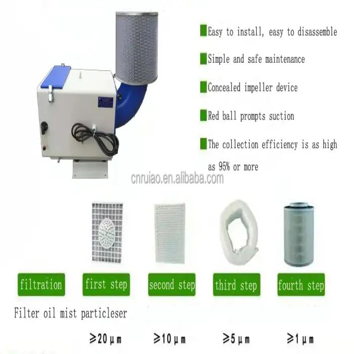 Industrial CNC fume steam extractor air cleaner mist filtration oil dust extractor filter oil mist exhaust