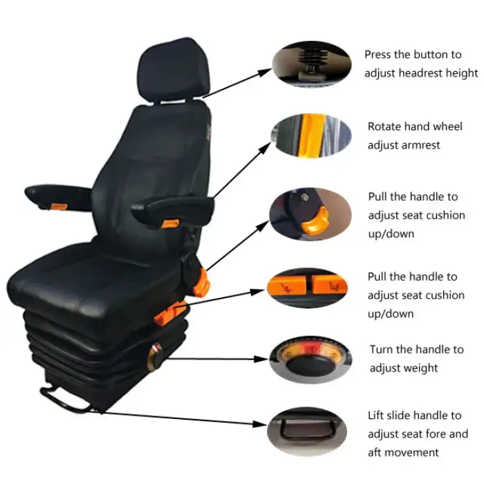 Mechanical suspension damping seat engineering mechanical car seat with armrest headrest Double lock slide rail