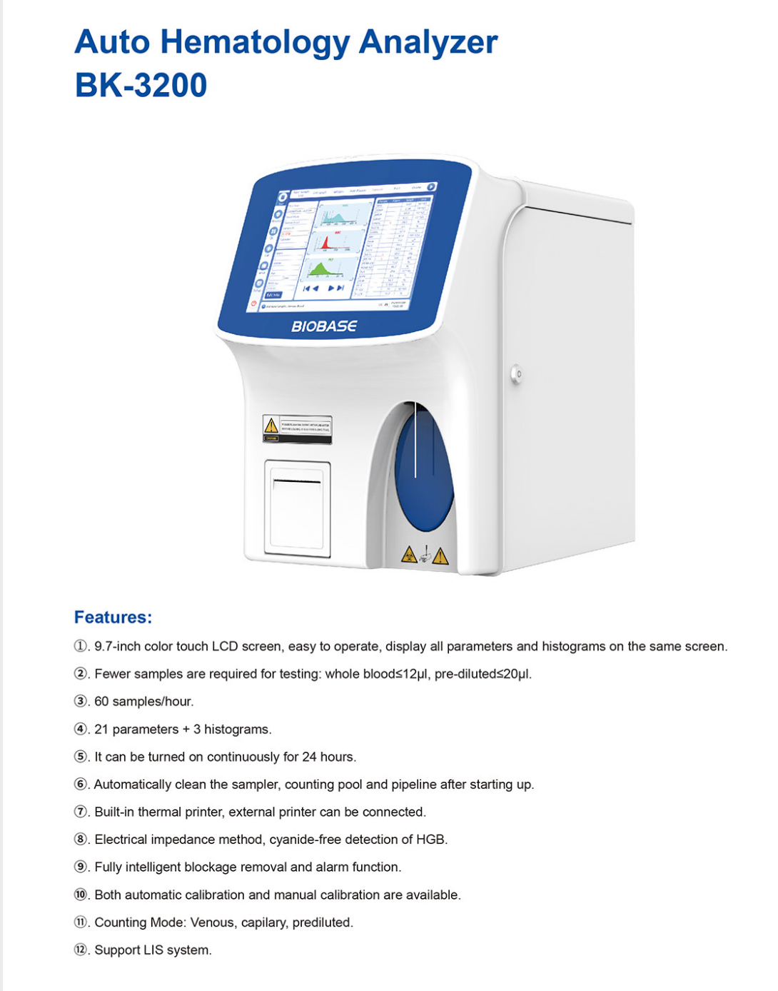 Auto Hematology Analyser BK-3200