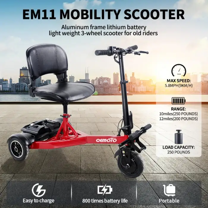 Oem 3 Wheel Heavy Duty Seniors Travel Scooter 36v 200W lightweight Handicapped Disabled Mobility Scooter For Elderly Travel