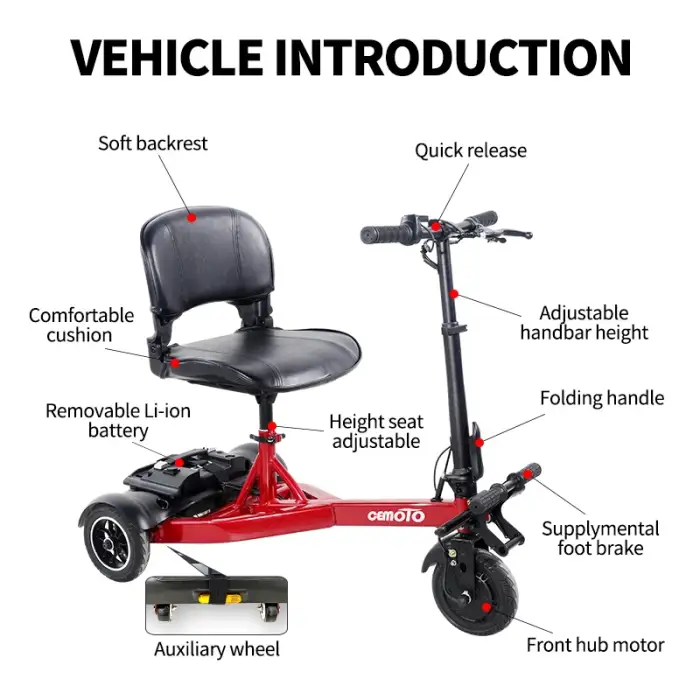 Oem 3 Wheel Heavy Duty Seniors Travel Scooter 36v 200W lightweight Handicapped Disabled Mobility Scooter For Elderly Travel