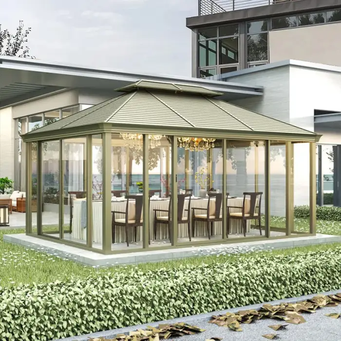 Garden Building Aluminum Pergola Roof Louver Garden Pavilion Gazebo Outdoor 3x4 With Glass Sliding Door