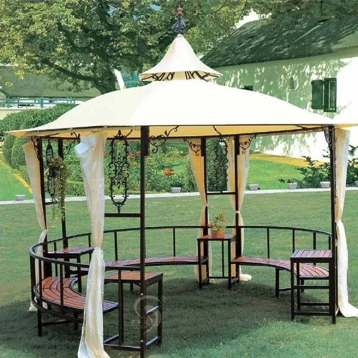 Iron Beige Pavilion Garden Round Shape Gazebo