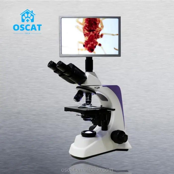 HD Trinocular Biological Digital Optical Microscope with LCD Screen for Veterinary Instrument Use