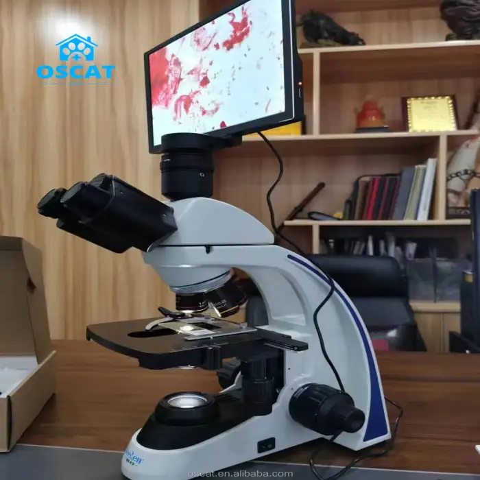 HD Trinocular Biological Digital Optical Microscope with LCD Screen for Veterinary Instrument Use