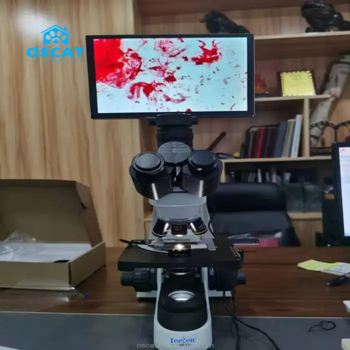 HD Trinocular Biological Digital Optical Microscope with LCD Screen for Veterinary Instrument Use