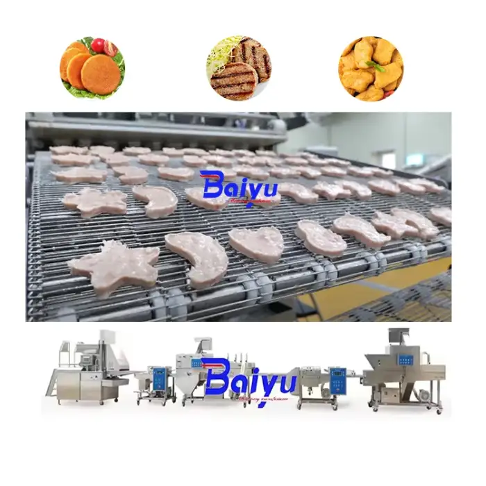 Baiyu Fully Automatic Beef and Chicken Hamburger Machine Nugget Production Line for Burger Patty Making