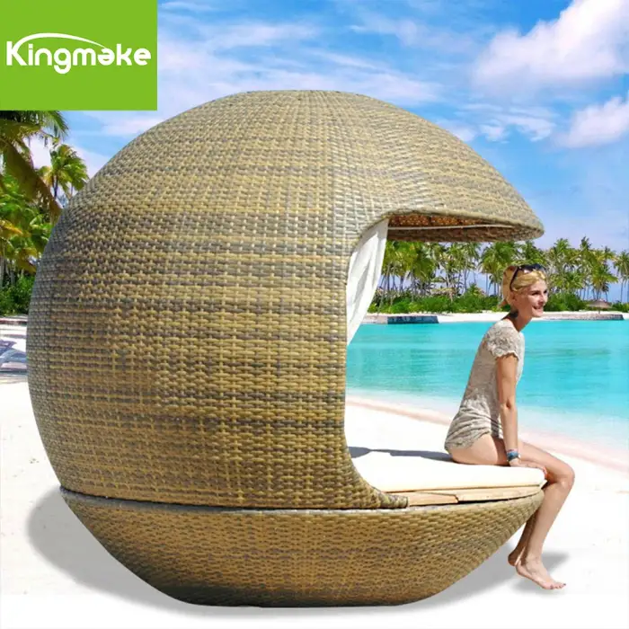 Outdoor Day Bed Swimming Pool Lounge Seaside Cabana With Canopy Seaside Beach Rattan Sunbed Daybed