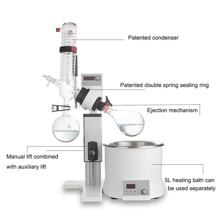 RE100-S Laboratory Used LED Digital Vacuum Distillation 5L Rotary Evaporator Heating Bath