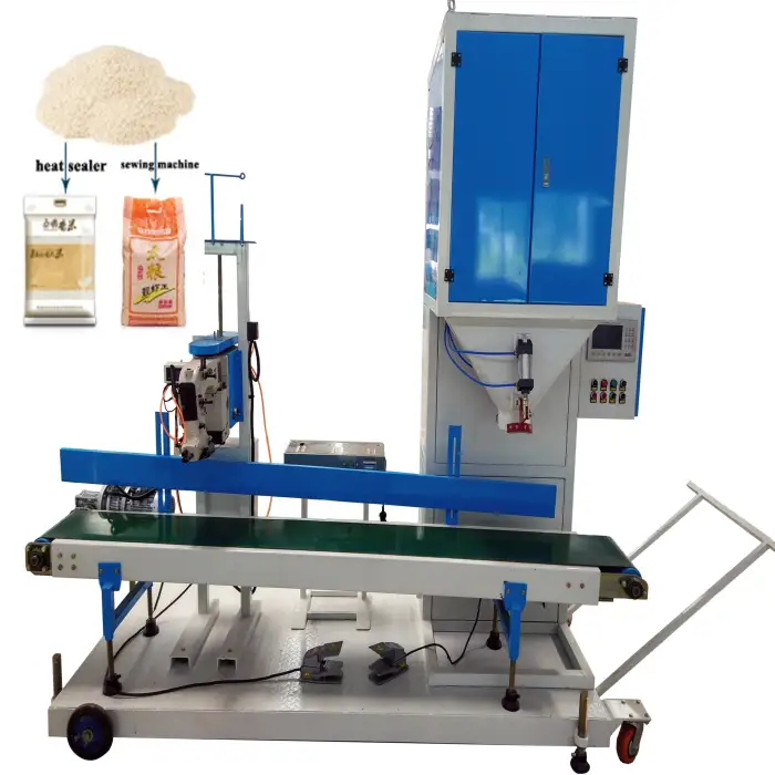 Semi-auto Packing Machine for Maize Kernel Paddy Rice with sawing machine convey belt