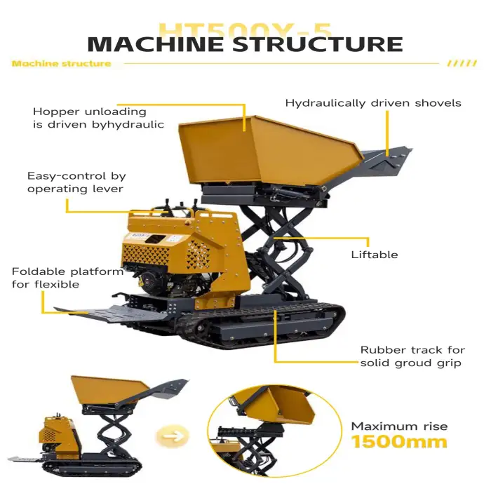 HT500-1 Mini Track Dumper Heavy Duty Wheel Barrow Transporter Power Buggy Mini Dumper Concrete Wheelbarrow Small Loader