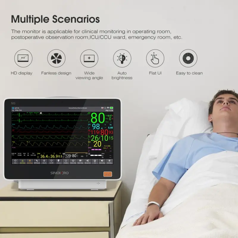 15 Inch Touch Screen Hospital Clinic Vital Signs Monitor M5 Main unit PMS2(with screen and 12 ECG) + 2IBP + ETC02(Side stream only)