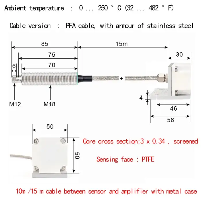 Inductive proximity switch sensor with high temperature resistance of 250 degrees Celsius and 25mm detection distance