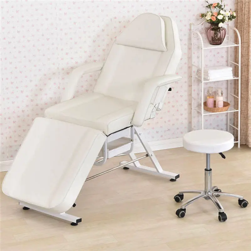 White Salon foldable massage bed with stool