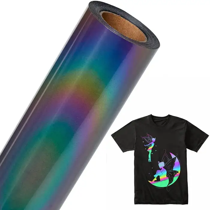 Fashion Easy weed and Rainbow Reflective Heat Transfer Vinyl Roll