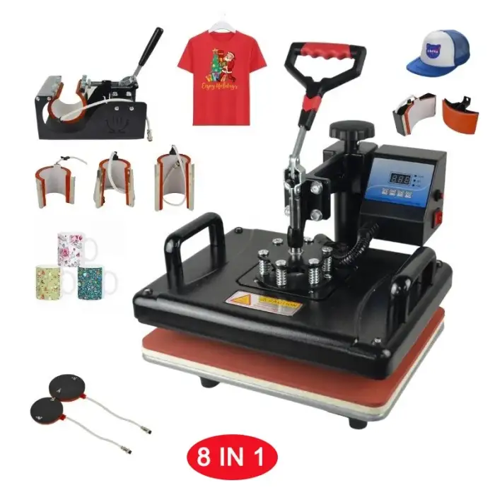 8 In 1 Combo Heat Transfers Machine Sublimation Digital Display Advanced Heat Transfer Machine For T-shirt/Mug/Hat//Slate/Glass