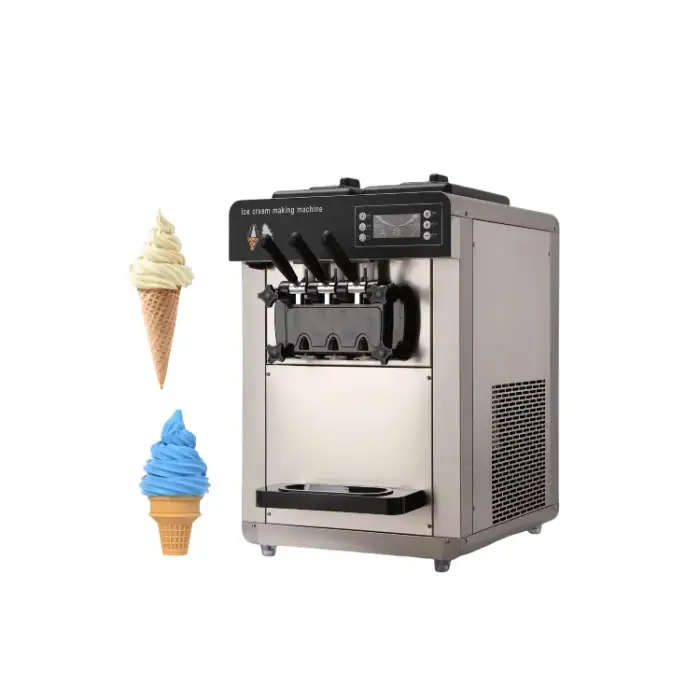 220V Commercial Stainless Steel 3-Flavor Soft Ice Cream Maker – Tabletop Ice Making Machine for Restaurant