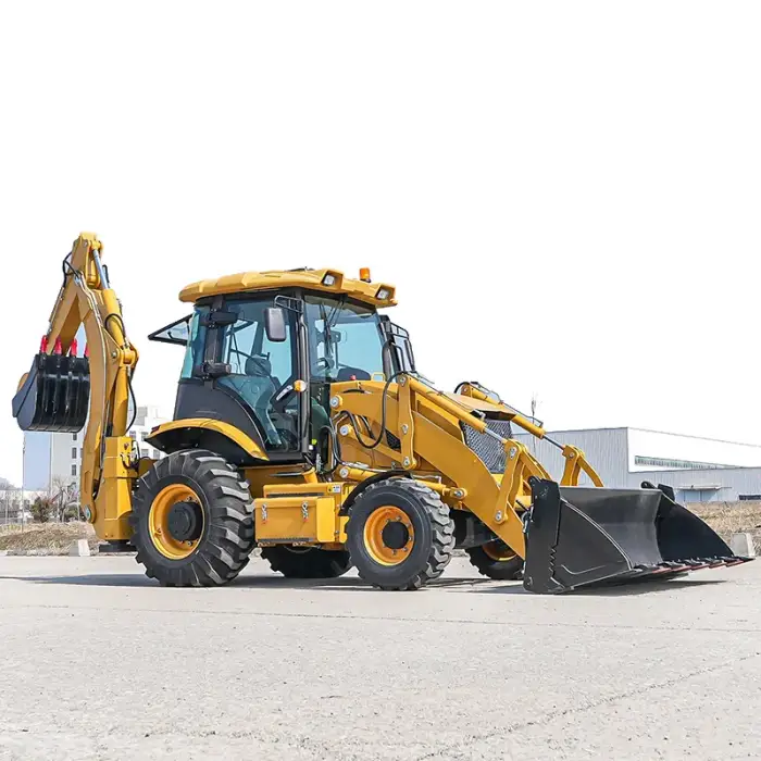 Backhoe Loader With 6 In 1 Bucket Enables Multifunctional Operation Digging And Dozing