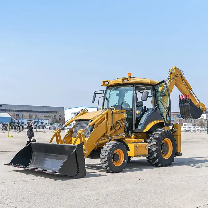 Backhoe Loader With 6 In 1 Bucket Enables Multifunctional Operation Digging And Dozing