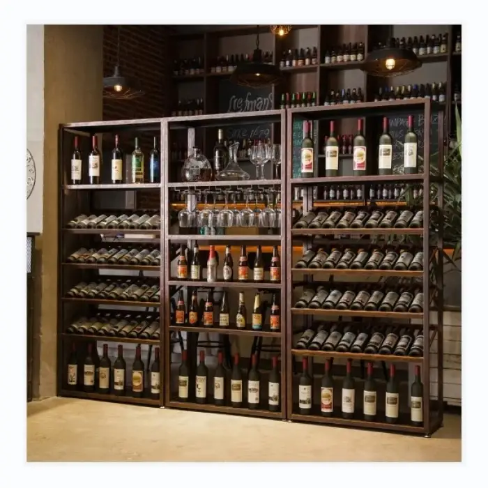 Customized Wine Shop Interior Design Decoration Retail Wine Store Furniture Metal Shelf Wine Rack Wall Mounted Display Shelves