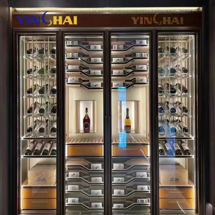 Customized liquor wine bottle Luxury custom wine cabinet wine cellar stainless steel racks metal shelves display cabinet