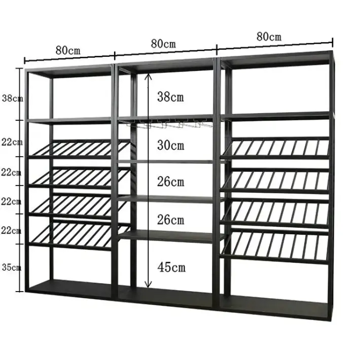 Customized Wine Shop Interior Design Decoration Retail Wine Store Furniture Metal Shelf Wine Rack Wall Mounted Display Shelves