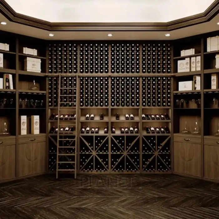 Red Wore Shelf Display Bottle Wine Cellar Rack Shelves Customized For Collection Wine Cooler