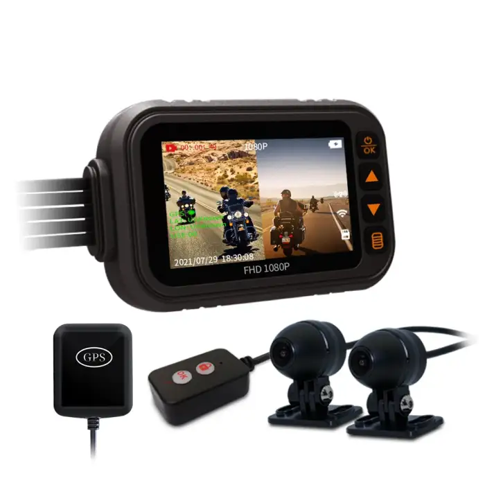 Motorcycle Video Recorder GPS Tracker Dual-Lens Dash Cam with GPS and Night Vision