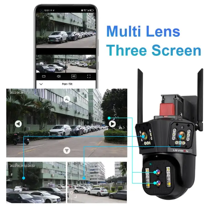 LS VISION 16MP 8K WiFi PTZ Security Camera: Outdoor Surveillance with 10X Zoom, Four Lenses, AI Tracking, and Wide Angle