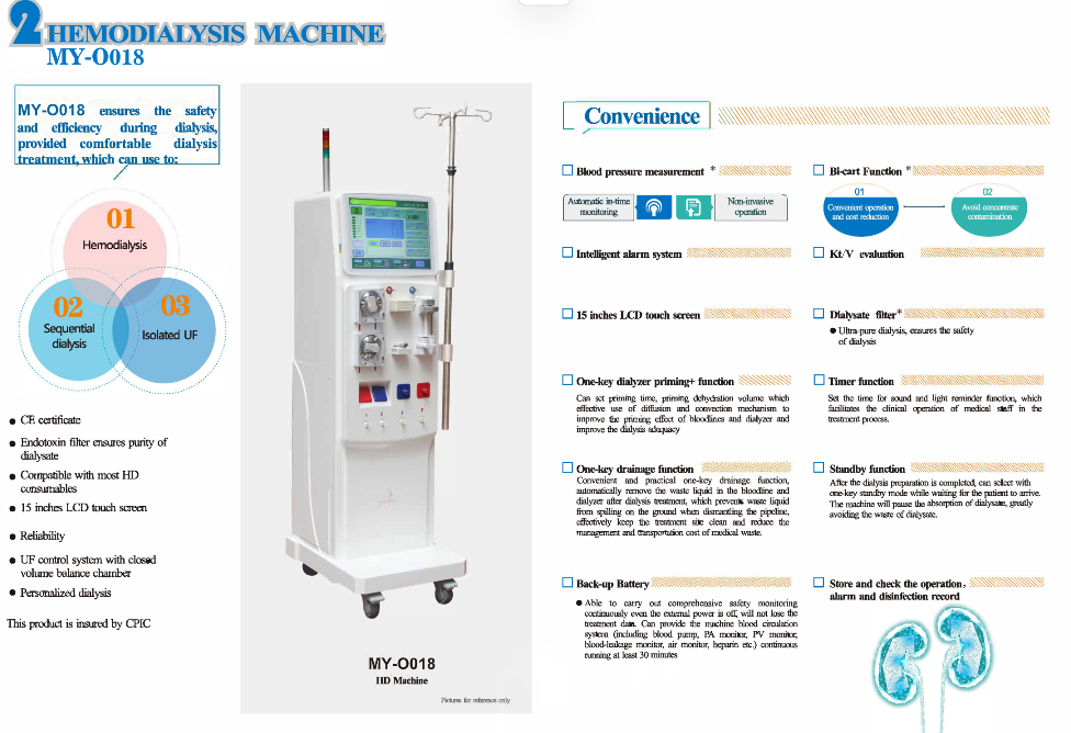 MY-O018 medical hemodialysis LCD multi-language system touch screen dialysis machine