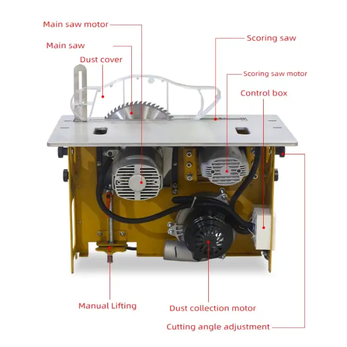 JT160 Mini Multifunction Sliding Panel Table Saw – Double Blade Wood Cutting Machine