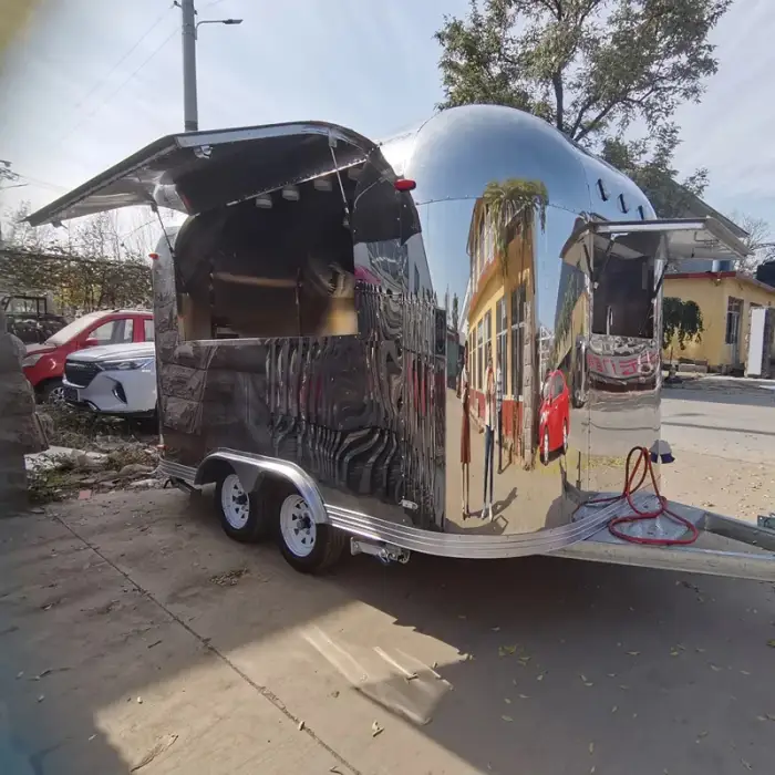 Mobile Kitchen Food Van - Fast Food Trailer with Solar Fridge &amp; Ice Cream Push Cart