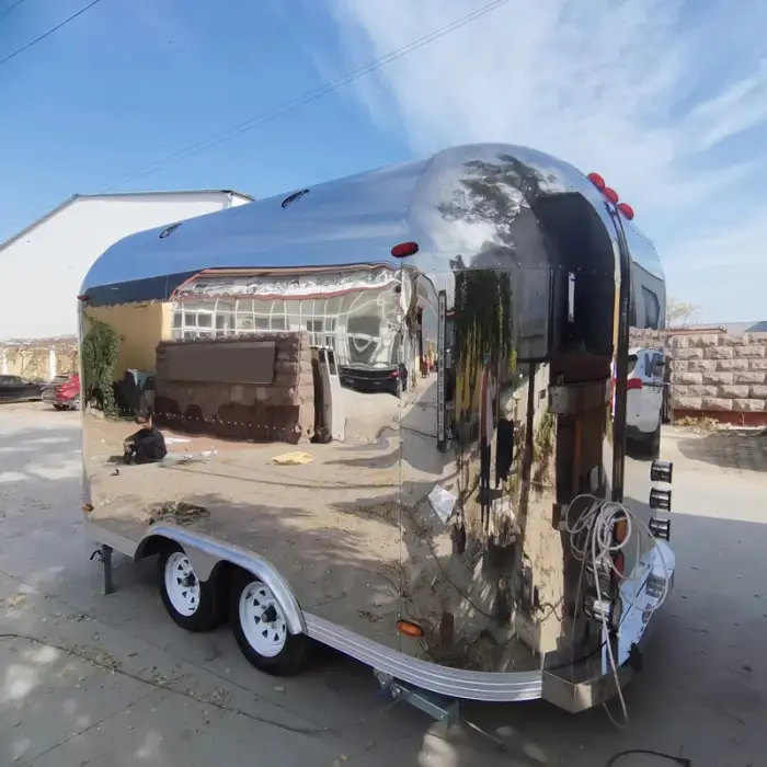 Mobile Kitchen Food Van - Fast Food Trailer with Solar Fridge &amp; Ice Cream Push Cart